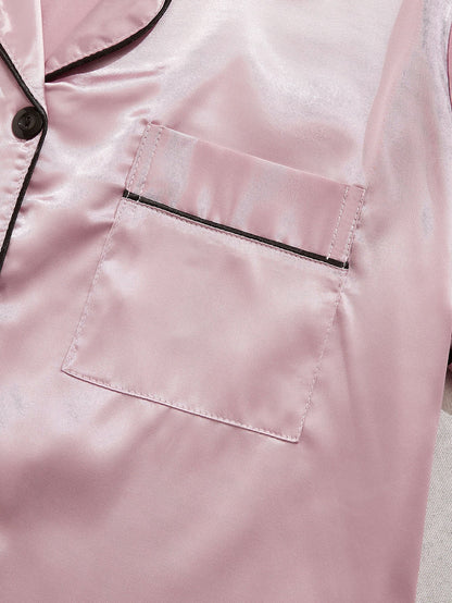 HRZN 3 Sets Satin Pajama Set, Short Sleeve Lapel Top & Elastic Waistband Shorts.