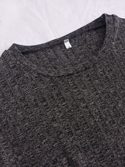 Solid Ribbed Lounge Set, Short Sleeve Crew Neck Top & Elastic Waistband Shorts, Women's Loungewear & Sleepwear.