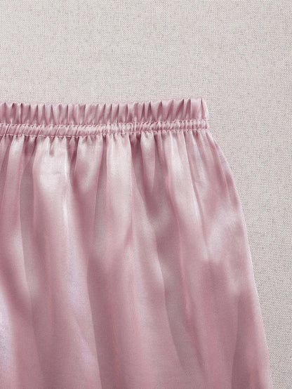 HRZN 3 Sets Satin Pajama Set, Short Sleeve Lapel Top & Elastic Waistband Shorts.