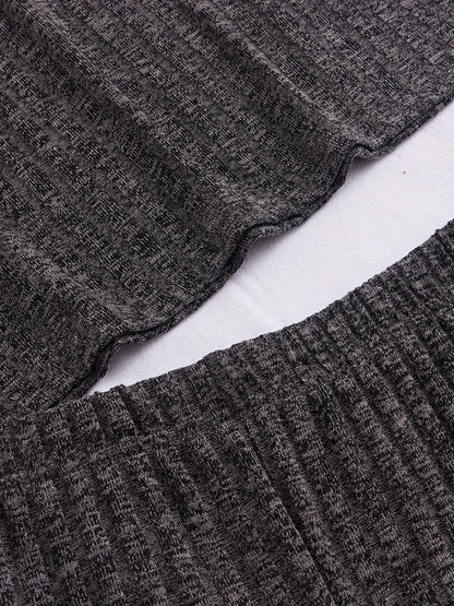 Solid Ribbed Lounge Set, Short Sleeve Crew Neck Top & Elastic Waistband Shorts, Women's Loungewear & Sleepwear.