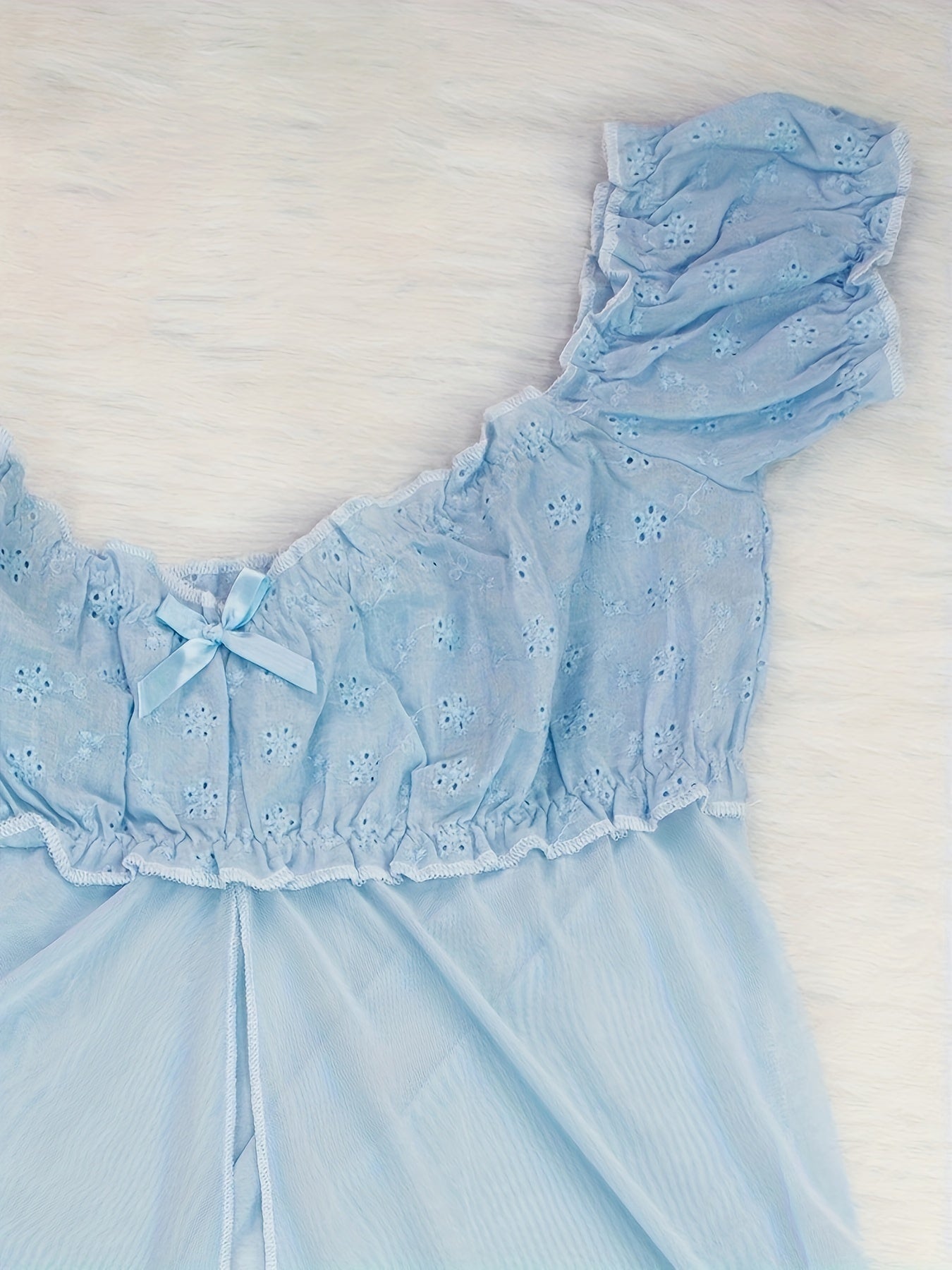 Mid Rise Semi-Sheer Mesh Lingerie Set with Floral Lace Ruffle - Elegant Sleepwear for Women with High Elasticity, Polyester and Elastane Fabric, Enhancing Confidence and Seduction.