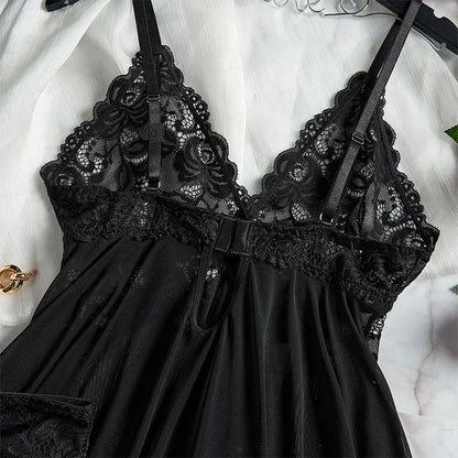 Sexy Sleepwear For Sleeping Night Dress Women Lingеrie Sets Deep V Slip Nightgowns And Panties Lace Ruffle Trim Underwear Pajama.