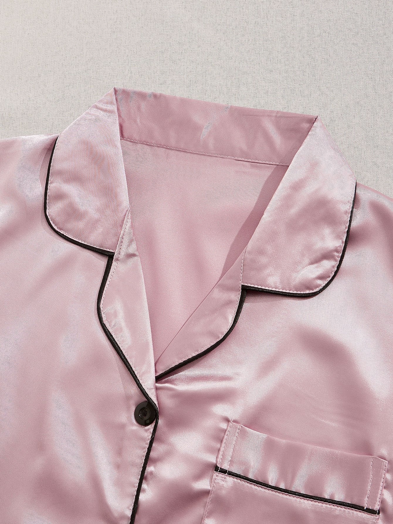 HRZN 3 Sets Satin Pajama Set, Short Sleeve Lapel Top & Elastic Waistband Shorts.